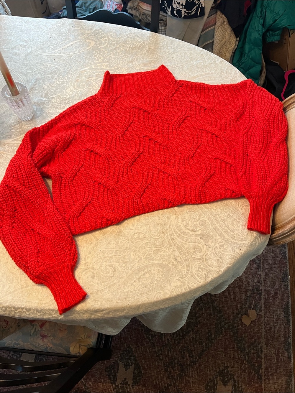 Free People Orange Cropped aCable Knit Cropped Turtleneck Sweater Small in EUC
